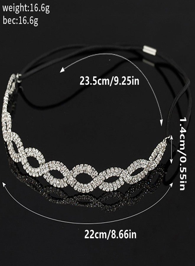 SHUNGXINYI Elastic Rhinestone Headbands Crystal Headband Sparkly Wave Head Chain Crown Alloy Disco Silver Crystal Hair Band Accessories for Wedding Prom First Communion Pageant Women Girl, Silver - Image 2